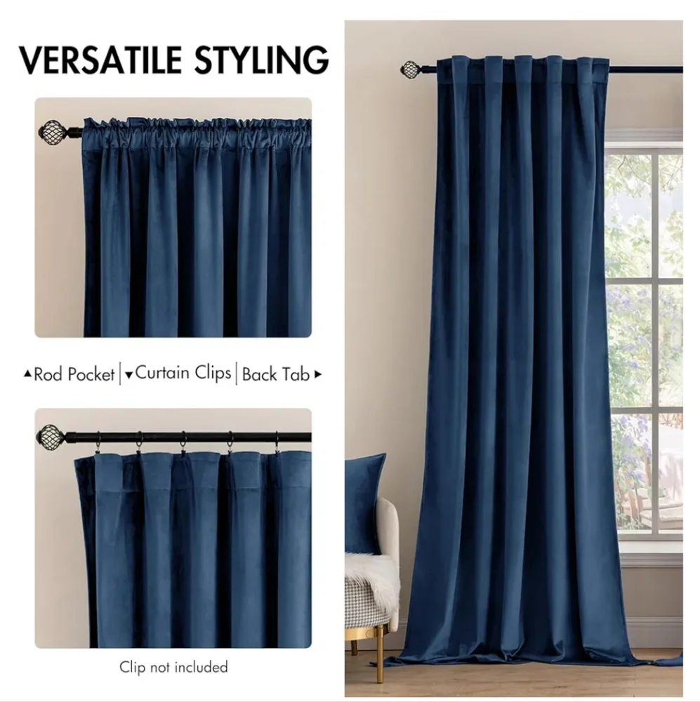 Elegant Navy Blue Curtains 2 Panels
